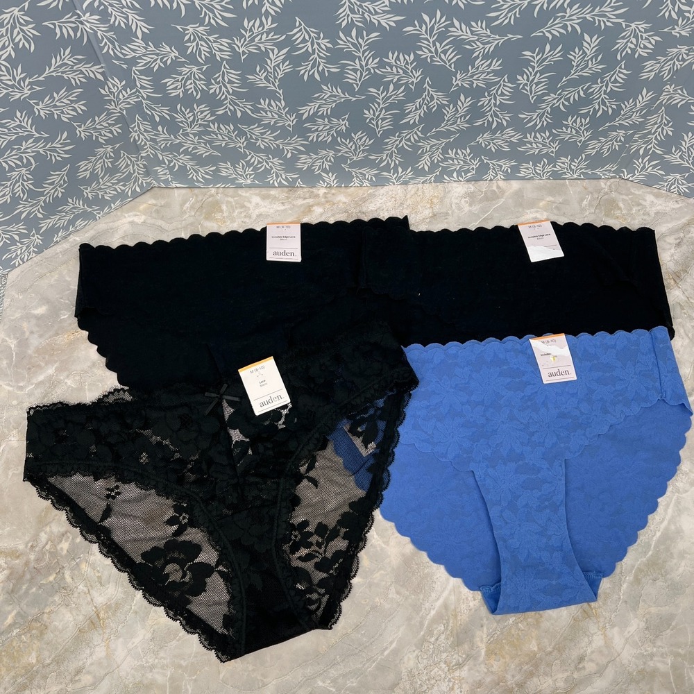 NEW lot Auden invisible edge lace bikini 4pr panties black blue M